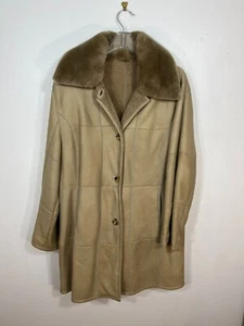 Lightweight SHEARLING fur jacket tan light brown Women's Large Christ coat - Picture 1 of 6