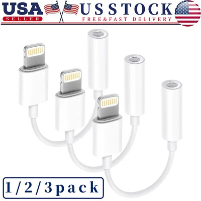 3 Pack For iPhone Headphone Jack Adapter 3.5mm Aux Cable Earphone Cord Converter - Image 1 of 4