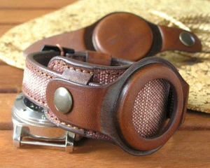 22mm BROWN WATCH STRAP CANVAS & LEATHER WRISTWATCH MEN BAND BUND BAND Two Covers - Picture 1 of 13