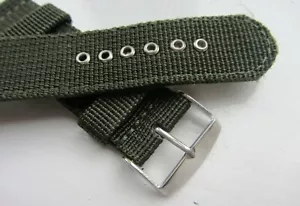 20mm Khaki Green Military Webbing Canvas Watch Strap Band Bracelet BNWOT ** - Picture 1 of 6