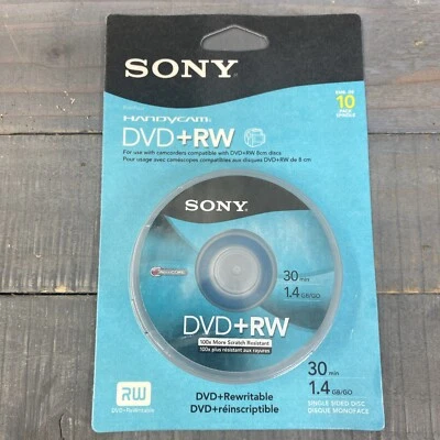 Recubrimiento de husillo Sony DVD Plus RW paquete de 10, 30 min 1,4 GB nuevo sellado Foto 1 de 4