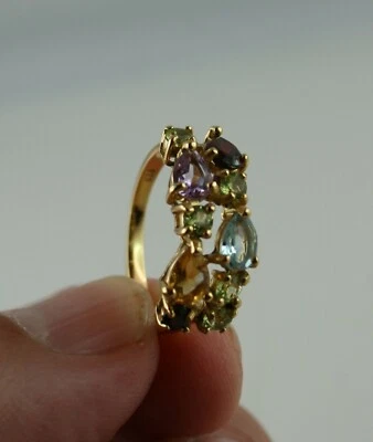 Edelstein Ring 925 Sterling Silber vergoldet 18 Karat Gold verschiedene Größen - Bild 1 von 4