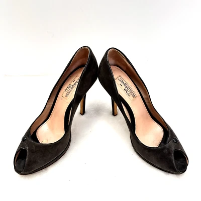 Giambattista Valli замшевый коричневый заглянуть носок высокий каблук туфли-лодочки размер 37/7 Италии - Изображение 1 из 4