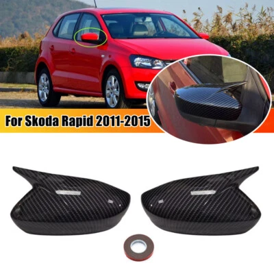 Carbon Fiber Side Wing Mirror Cover Cap For Skoda Rapid 2011 2012 2013 2014 2015 - Imagem 1 de 4