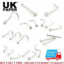 NEW SILVER NOSE STUD STRAIGHT I L SCREW SHAPE PIN SET BONE BALL END BAR PIERCING