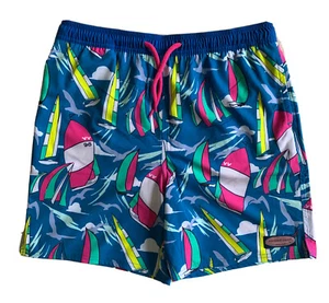 VINEYARD VINES Boys Chappy Swim Trunks Bathing Suit Pink Blue Boats NWT XL 18 - Picture 1 of 5