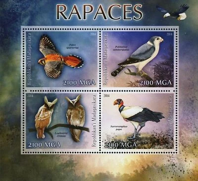 Bird of Prey Owl Eagle Mountain Nature Souvenir Sheet of 4 Stamps MNH - Image 1 of 4