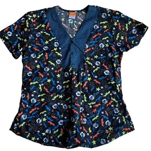 Halloween Scrub Top GRAFX by BARCO Women’s size Medium Black Navy Bats - Picture 1 of 6