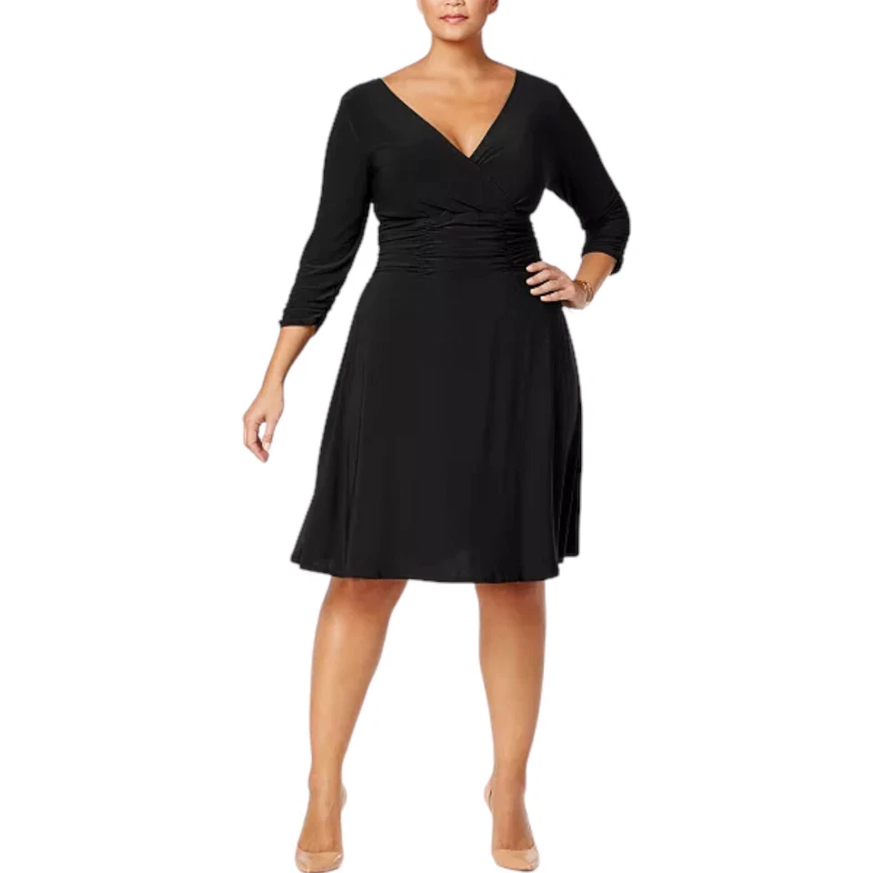 NY Collection 1813 Plus Size 3x Womens Black Ruched A-line Dress