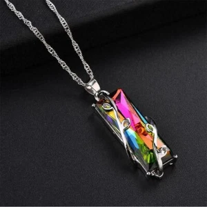 For Women Men Glass Leaves Amethyst Pendant Tree Pendant Necklace Rainbow Stone - Picture 1 of 8