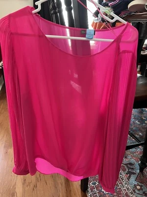 Vince Camuto Top Womens XL Hot Pink Barbie  Blouse Silky Blouses - Image 1 of 4