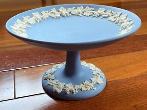 WEDGWOOD JASPERWARE BLUE SMALL CAKE STAND/ FOOTED CANDY/ CAKE DISH/COMPOTE