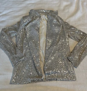Six Fifty jacket Womens medium Champagne Silver Sequin Open Front long sleeve - Picture 1 of 11
