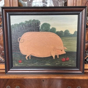 Arte Popular Maceta Vientre Cerdo Pintura Granja Decoración 1997 - Imagen 1 de 4