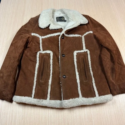 Sears 70s Vintage Racher Sherpa Jacket Western Coat The Leather Shop 40 Tall - Image 1 of 4