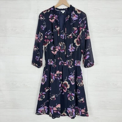 J.Crew Floral Chiffon Dress Women S Smocked Long Sleeves Waist Modest Preppy - Image 1 of 4