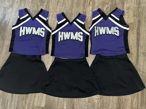 3 passende schwarze Varsity Röcke 3 Oberteile Cheerleader Uniform Outfits Halloween Spaß - Bild 1 von 6