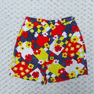 Pantalones Cortos De Colección Cintura Alta Floral Geométrico Colorido Algodón Cremallera Lateral Cort Cremallera - XS Foto 1 de 4