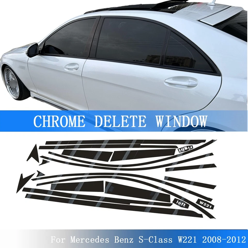 Glossy Black Chrome Delete Window Trims For Mercedes Benz S-Class W221 2008-2012 Foto 1 de 4