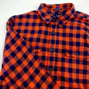 LUCKY BRAND Women Sz S Orange Blue Plaid Long Sleeve Button Up SHIRT - Picture 1 of 3