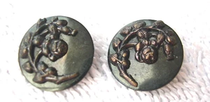 2 Antique Brass & Copper 2 Pc. Floral Buttons Applied Flowers. Lot # 300 - Picture 1 of 8