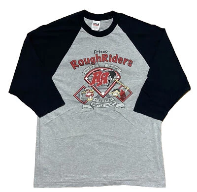 2006 Frisco Roughriders Raglan Shirt Black Gray 3/4 Sleeve Sz L Anvil MiLB Adult - Image 1 of 4
