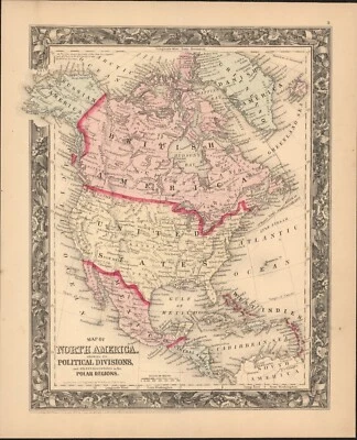 1860 US Canada Mexico C. America Mitchell antique map 15.3" x 12.5" hand color - Image 1 of 4