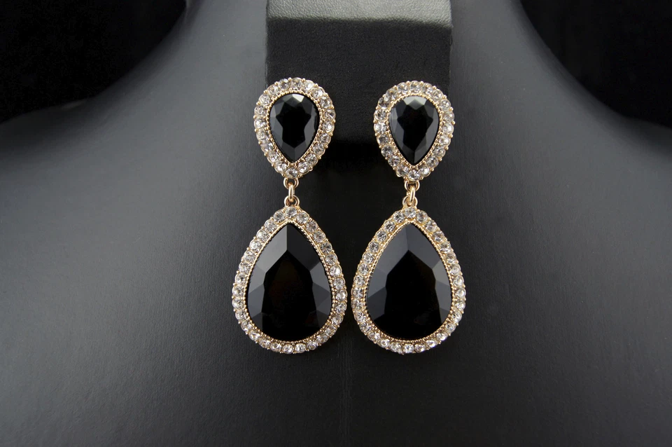 Araña Negra Cristal Estrás Novia Boda Reina Desfile Clip Pendiente Foto 1 de 4