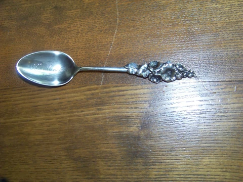 STERLING SILVER FLORAL  HOLLYHOCK? SOUVENIR SPOON ETCHED MAR 24 Cover