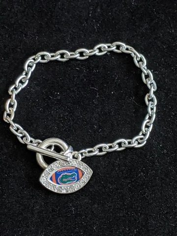 Silver Tone Florida Gators Rhinestone Football Charm Bracelet Cover