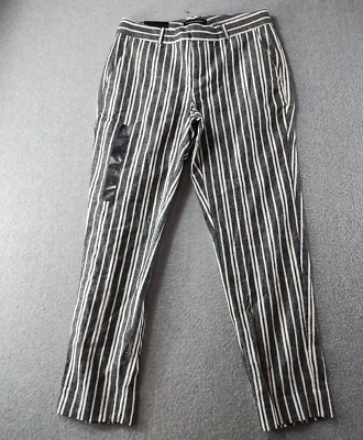 Banana Republic Ankle Women's Pants Gray Size 0 Avery Linen Straight-Fit Stripe - Image 1 of 4