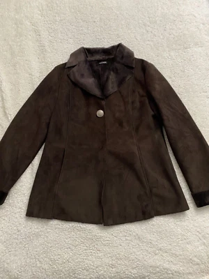 Chaqueta Abrigo Tahari Mujer Polar Manga Larga Guisante con Bolsillos Marrón Talla L Foto 1 de 4