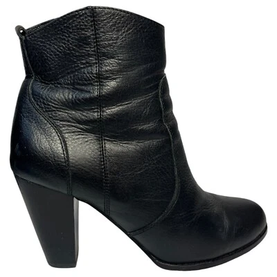Joie Boots Womens 9.5 Leather Dalton Side Zip Cone Heel Ankle Booties Black - Image 1 of 4