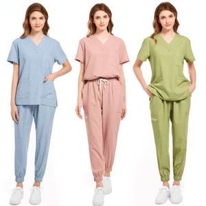 High-Grade Stretch Fabric Workwear Scrub Tops+Jogger Pants Medical Uniform New - Picture 1 of 30