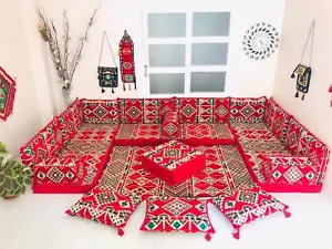 Red Kilim Rug U Shaped Arabic Living Room Floor Sofa, Floor Cushion,Turkish Sofa - Picture 1 of 20