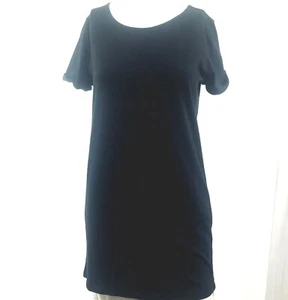 Y2K T Shirt Shift Dress Womens Size S Black Ivory Neck Trim Short Rolled Sleeve - Picture 1 of 6