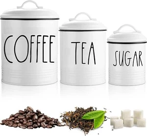 Large Coffee Tea Sugar Canister Set Farmhouse Coffee Container Set - Picture 1 of 8