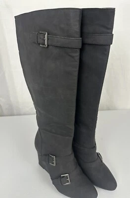 Botas de caña alta Lane Bryant imitación cuero negras 10W tacón alto hebilla cremallera Foto 1 de 4