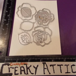 TOPS DE HOJAS DE FLORES DE ROSA 1 TROQUELADO CORTE EN RELIEVE SECO CRUJIENTE - Imagen 1 de 1