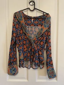 Free People Falling for You multicolor blouse size S blue and orange floral NWT - Picture 1 of 3