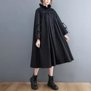 Vestido camisero de mujer de gran tamaño suelto con volantes cuello moño nudo mangas largas - Imagen 1 de 7