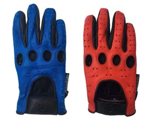 Driving Motorcycle Chauffeur Gloves PAIRS Leather Red Blue V elcro - Picture 1 of 24