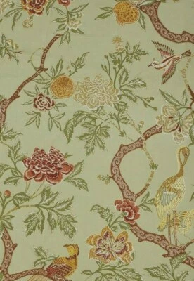 SCHUMACHER CURTAIN FABRIC DESIGN "Arbre Chinois" 2 METRES SAGE 100% LINEN - Image 1 of 4