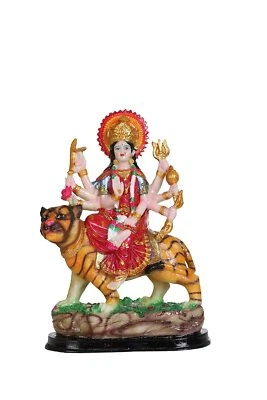 Богиня из полистоуна Маа Дурга идол на льве для комнаты Пуджи, храма, многоцветный США - Изображение 1 из 3