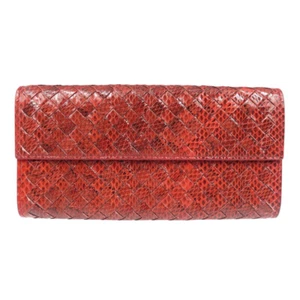 AUTHENTIC BOTTEGAVENETA Intrecciato long wallet Red Leather 0665 - Picture 1 of 7