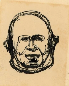 Retrato masculino cabeza calvicie boceto dibujo en tinta alrededor de 1920 - Imagen 1 de 2
