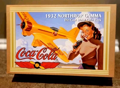 Ertl 1995 Coca-Cola 1932 Northrop Gamma Die Cast Airplane Metal Coin Bank W Key - Image 1 of 2