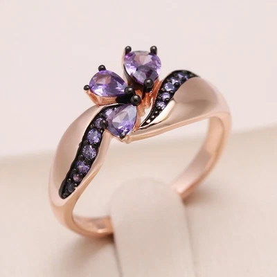 Ring mit 585er Rosegold Walzgold vergoldet Lila Geschenkbox Gr. 63 ( 20 mm ) - Bild 1 von 4