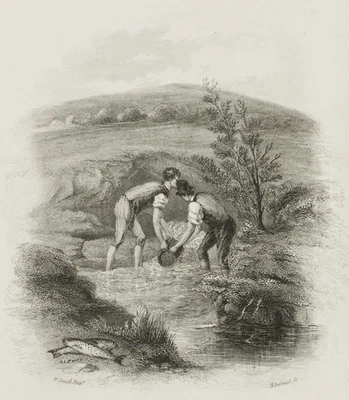 H. BECKWITH (19.Jhd), Flusslandschaft mit Wasserschöpfern, Stahlstich Romantik - Bild 1 von 4