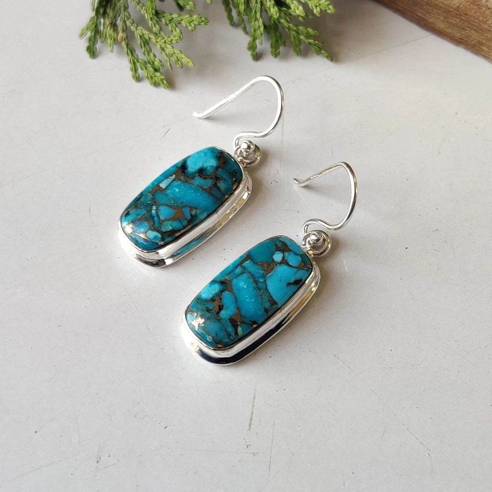 Blue Copper Turquoise Earring 925 Sterling Silver Designer Gift Earring PG7653 - Imagem 1 de 1